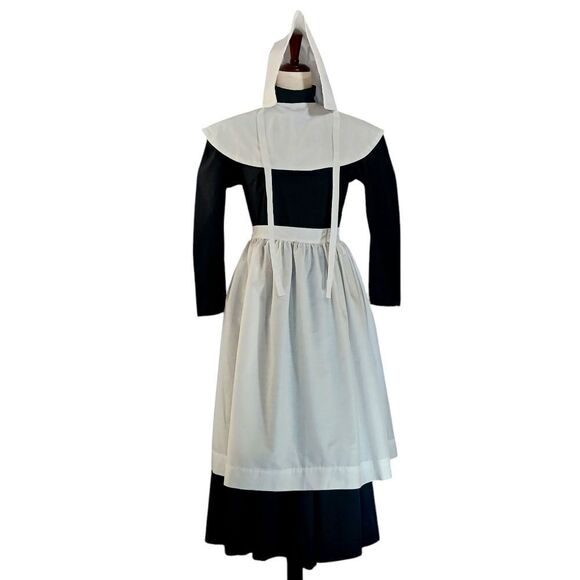 Vintage Dresses & Skirts - Handmade Authentic Peasant Dress 4 Piece Outfit White Bonnet Apron Collar Size 6
